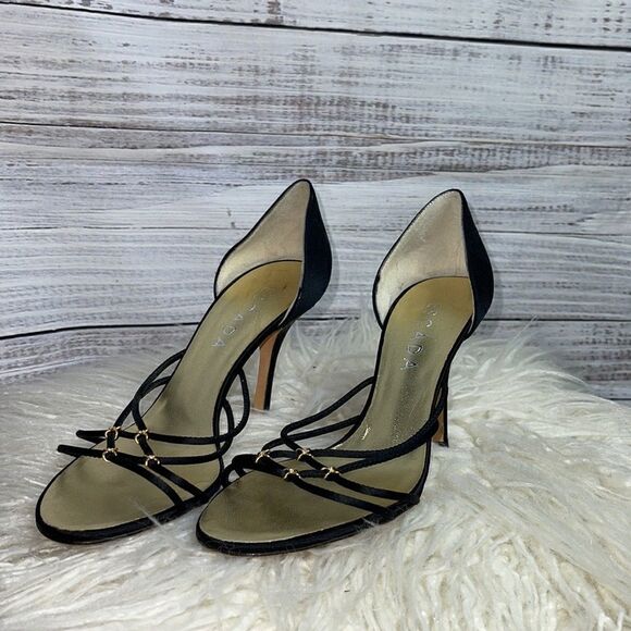 Escada Sandals womens size 6 rhinestones Metallic strappy Satin Made In Italy - Picture 2 of 10